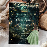 Enchanted Forest Sage Green Dress Quinceañera 16 Save The Date<br><div class="desc">Personaliseer dit betoverende bos / sterrennacht Quinceañera / Sweet 16 verjaardag, sla de datum gemakkelijk en snel op. Klik op de knop Bewerken met ontwerpgereedschappen om de tekst verder te bewerken, lettertypestijlen en lettertypekleuren te wijzigen. Met een meisje gekleed in een salie groene jurk en een betoverde bos achtergrond. De...</div>