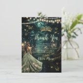 Enchanted Forest Sage Green Dress Quinceañera Bedankkaart (Staand voorkant)