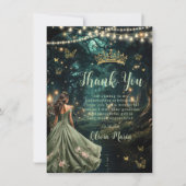 Enchanted Forest Sage Green Dress Quinceañera Bedankkaart (Voorkant)