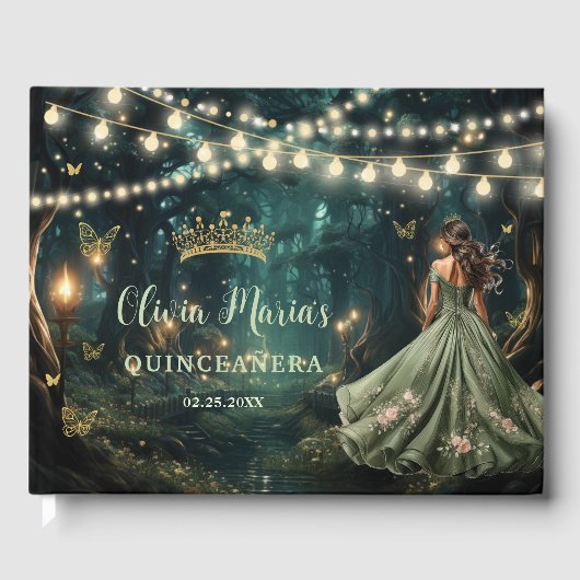 Enchanted Forest Sage Green Dress Quinceanera Gastenboek (Voorkant)