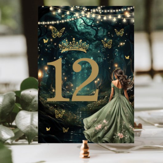 Enchanted Forest Sage Green Dress Quinceañera Kaart