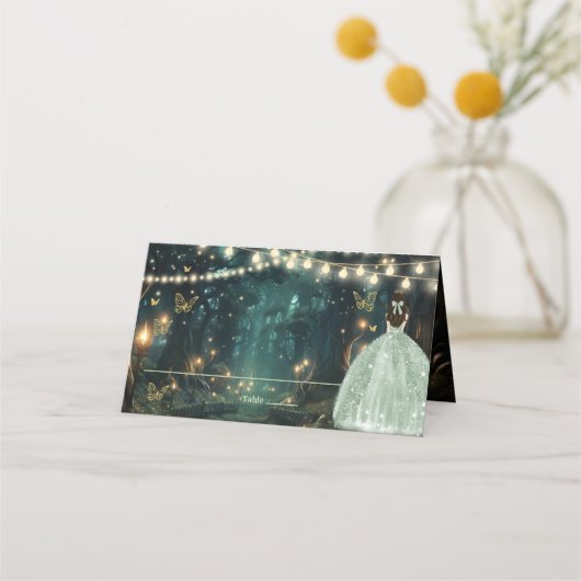 Enchanted Forest Sage Green Dress Quinceañera Plaatskaartje (Voorkant)