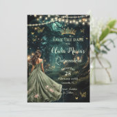Enchanted Forest Sage Green Dress Quinceañera Save The Date (Staand voorkant)