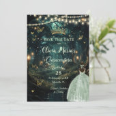 Enchanted Forest Sage Green Dress Quinceañera Save The Date (Staand voorkant)
