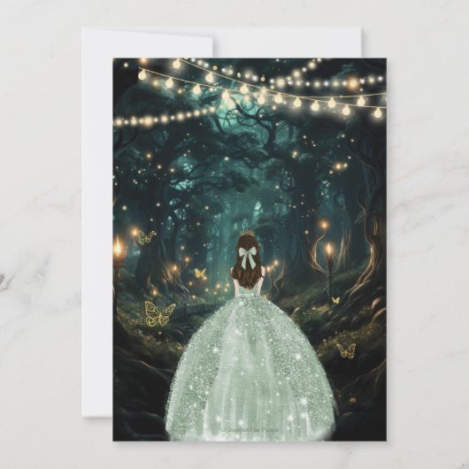 Enchanted Forest Sage Green Dress Quinceañera Save The Date (Achterkant)