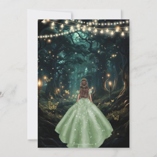 Enchanted Forest Sage Green Dress XV Quinceañera Kaart (Achterkant)