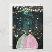 Enchanted Forest Sage Green Pink Twins Quinceañera Kaart (Achterkant)