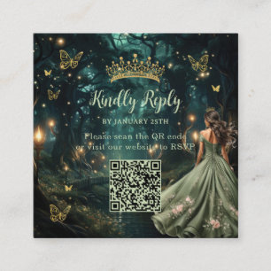 Enchanted Forest Sage Green Quinceañera QR RSVP Informatiekaartje