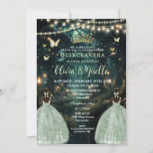 Enchanted Forest Sage Green Twins Quinceañera Kaart (Voorkant)
