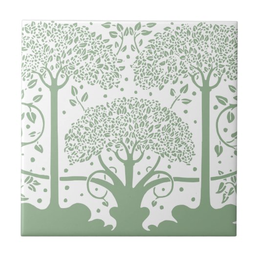 Enchanted Forest Sage Groene & Witte Boom Tegeltje (Voorkant)