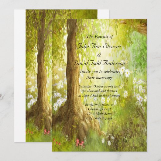 Enchanted Forest Scene Wedding Kaart (Voorkant / Achterkant)