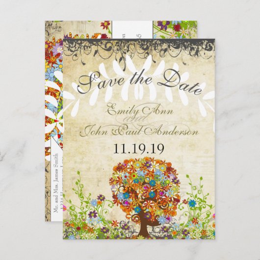 Enchanted Forest Side Branch Wedding Aankondigingskaart (Voorkant / Achterkant)