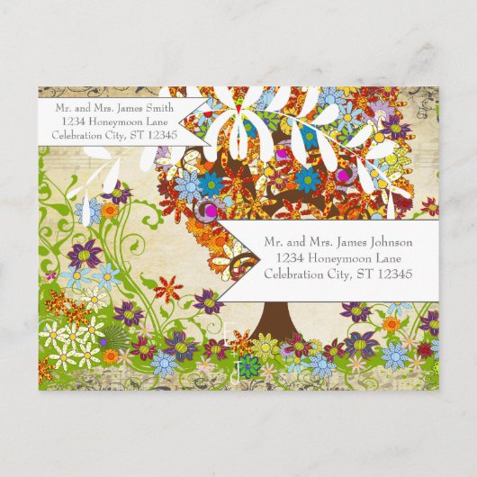 Enchanted Forest Side Branch Wedding Aankondigingskaart (Achterkant)