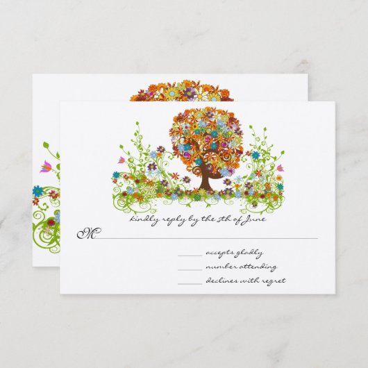 Enchanted Forest Side Branch Wedding RSVP Kaart (Voorkant / Achterkant)