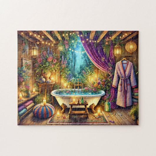 Enchanted Forest Spa Bath Candlelit Garden Legpuzzel (Horizontaal)