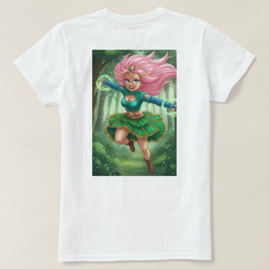 Enchanted Forest Sprint – Anime Fantasy Character T-shirt (Design achterkant)