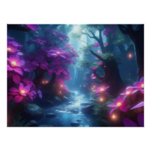 Enchanted Forest Stream - Glowing Flowers Fantasy