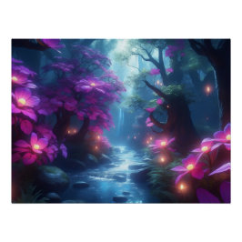 Enchanted Forest Stream - Glowing Flowers Fantasy Perfect Poster