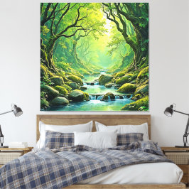 Enchanted Forest Stream-ontwerp Canvas Afdruk