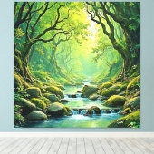 Enchanted Forest Stream-ontwerp Canvas Afdruk (Insitu (Houten vloer))