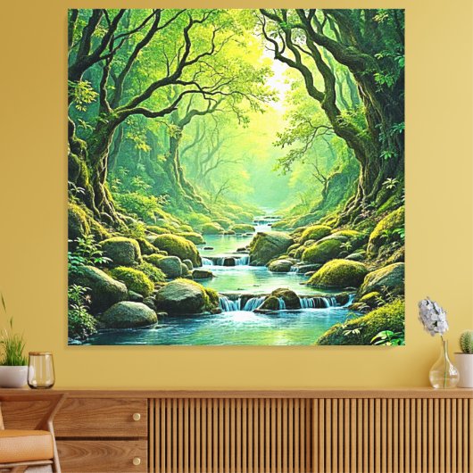 Enchanted Forest Stream-ontwerp Canvas Afdruk (Insitu (Woonkamer))