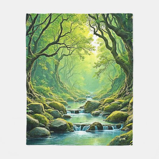 Enchanted Forest Stream-ontwerp Fleece Deken (Voorkant)
