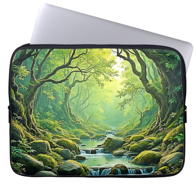 Enchanted Forest Stream-ontwerp Laptop Sleeve (Voorkant)
