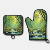 Enchanted Forest Stream-ontwerp Ovenwant & Pannenlap Set (Voorkant)