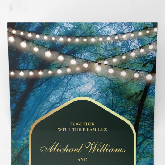 Enchanted Forest String Lights Lantaarn Wedding Drieluik Uitnodiging (Binnenzijde eerst)