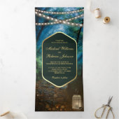 Enchanted Forest String Lights Lantaarn Wedding Drieluik Uitnodiging (Binnen)