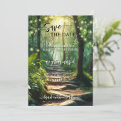 Enchanted Forest String Lights Save the Date Kaart (Staand voorkant)