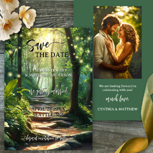 Enchanted Forest String Lights Save the Date Kaart