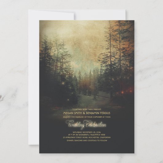 Enchanted Forest String Lights Trees Wedding Kaart (Voorkant)