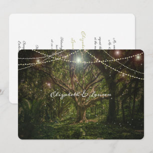 Enchanted Forest, String Lights, Wedding Invitatio Kaart