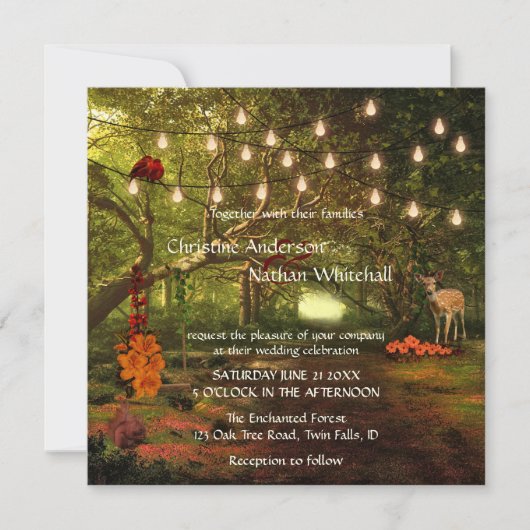 Enchanted Forest String Lights Wedding Invitation Kaart (Voorkant)