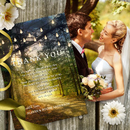Enchanted Forest String Lights Wedding Photo Bedankkaart