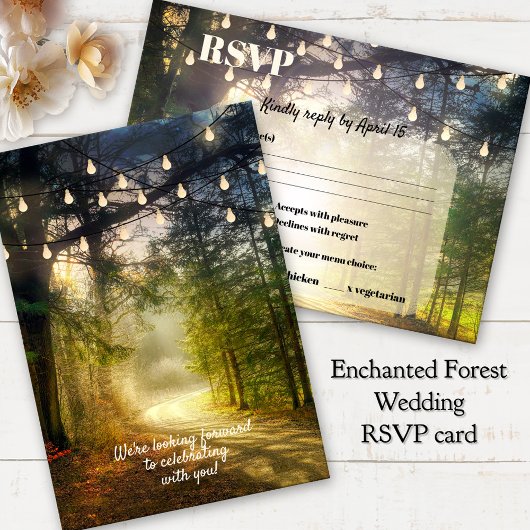Enchanted Forest String Lights Wedding RSVP-kaart Kaart