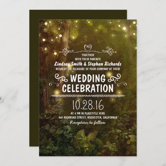Enchanted Forest String verlicht huwelijksuitnodig Kaart (Voorkant / Achterkant)