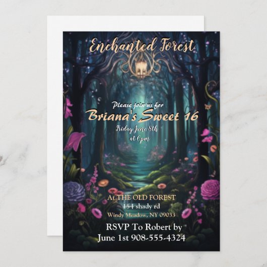 Enchanted Forest Sweet 16 Invitation Kaart (Voorkant / Achterkant)