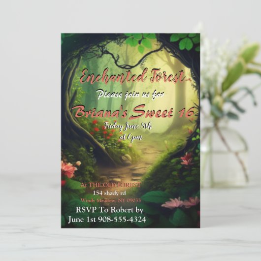 Enchanted Forest Sweet 16 Invitation Kaart (Staand voorkant)