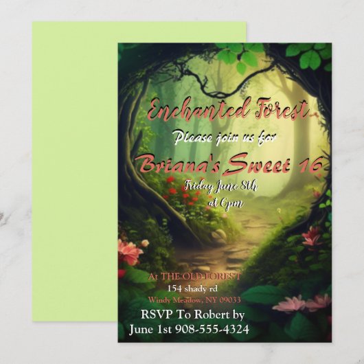 Enchanted Forest Sweet 16 Invitation Kaart (Voorkant / Achterkant)