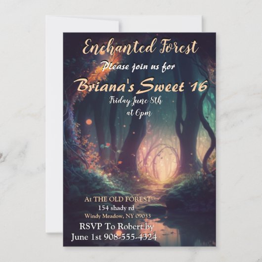 Enchanted Forest Sweet 16 Invitation Kaart (Voorkant)