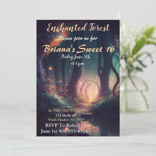 Enchanted Forest Sweet 16 Invitation Kaart (Staand voorkant)