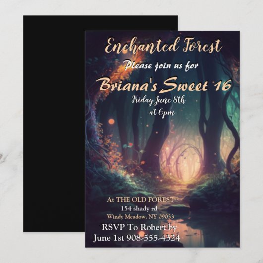 Enchanted Forest Sweet 16 Invitation Kaart (Voorkant / Achterkant)
