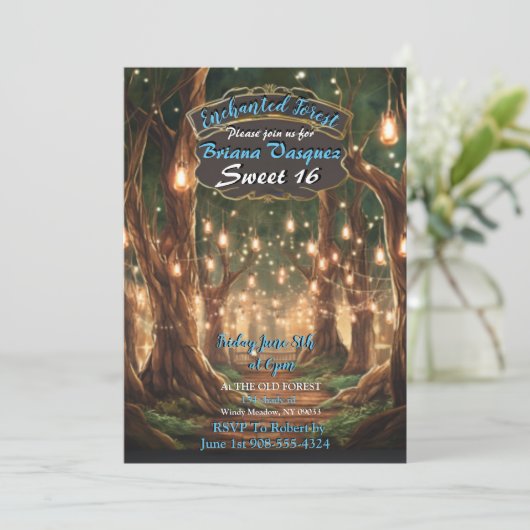 Enchanted Forest Sweet 16 Invitation Kaart (Staand voorkant)