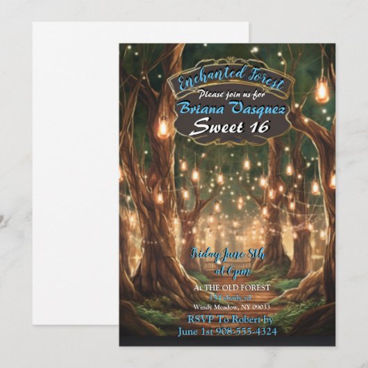 Enchanted Forest Sweet 16 Invitation Kaart (Voorkant / Achterkant)