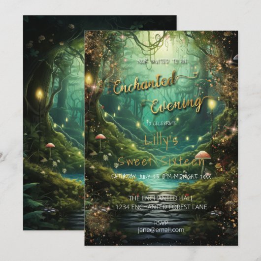 Enchanted Forest Sweet 16 Verjaardag uitnodiging (Voorkant / Achterkant)