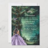 Enchanted Forest Tree Groene Lavendel Quinceanera Kaart (Voorkant)