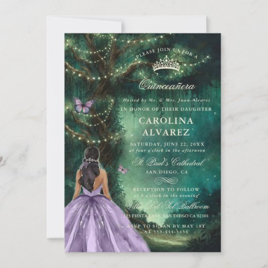Enchanted Forest Tree Groene Lavendel Quinceanera Kaart (Voorkant)