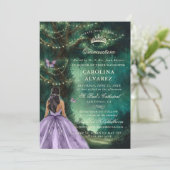 Enchanted Forest Tree Groene Lavendel Quinceanera Kaart (Staand voorkant)